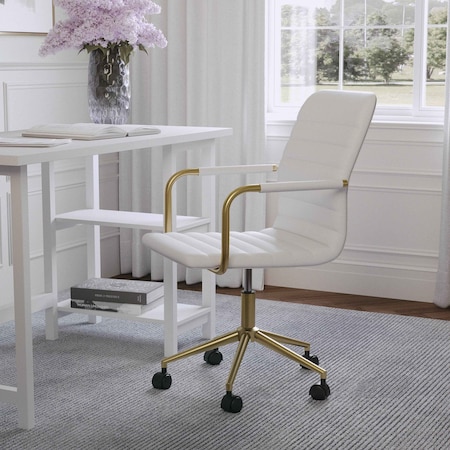 Martha Stewart Taytum Upholstered Office Chair in White/Polished Brass CH-142370-WH-GLD-MS